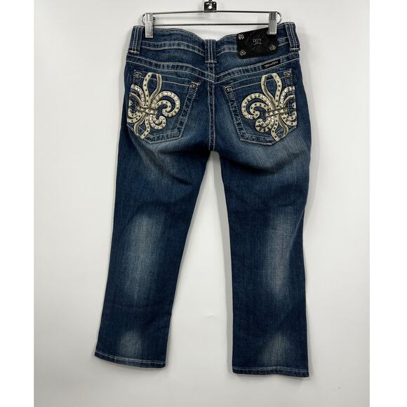 Miss Me Denim - Miss Me Capri Cropped Fleur de Lis Embellished Low Rise Denim Blue Jeans Size 27